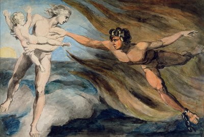 Ángeles buenos y malos luchando por la posesión de un niño, c.1793-94 de William Blake